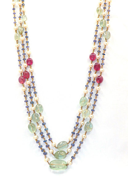 Nandita Necklace : Multi Gemstone Layering Ultimate Style Upgrade Necklaces - SurabhiJewels