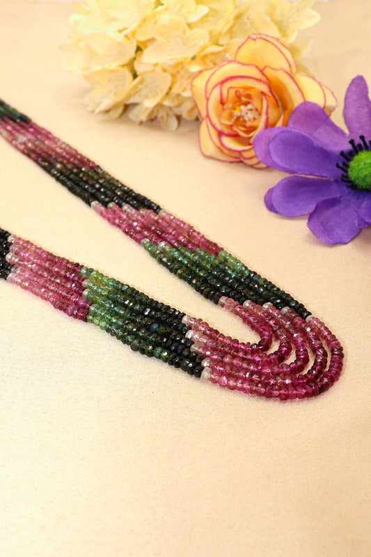 Narmada Necklace : MULTI TOURMALINE Precious Gemstone Bead Layer Necklace - SurabhiJewels