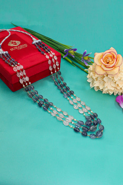 Omkari Necklace : TANZANITE, ROSE QUARTZ GEMSRONE NECKLACE - SurabhiJewels