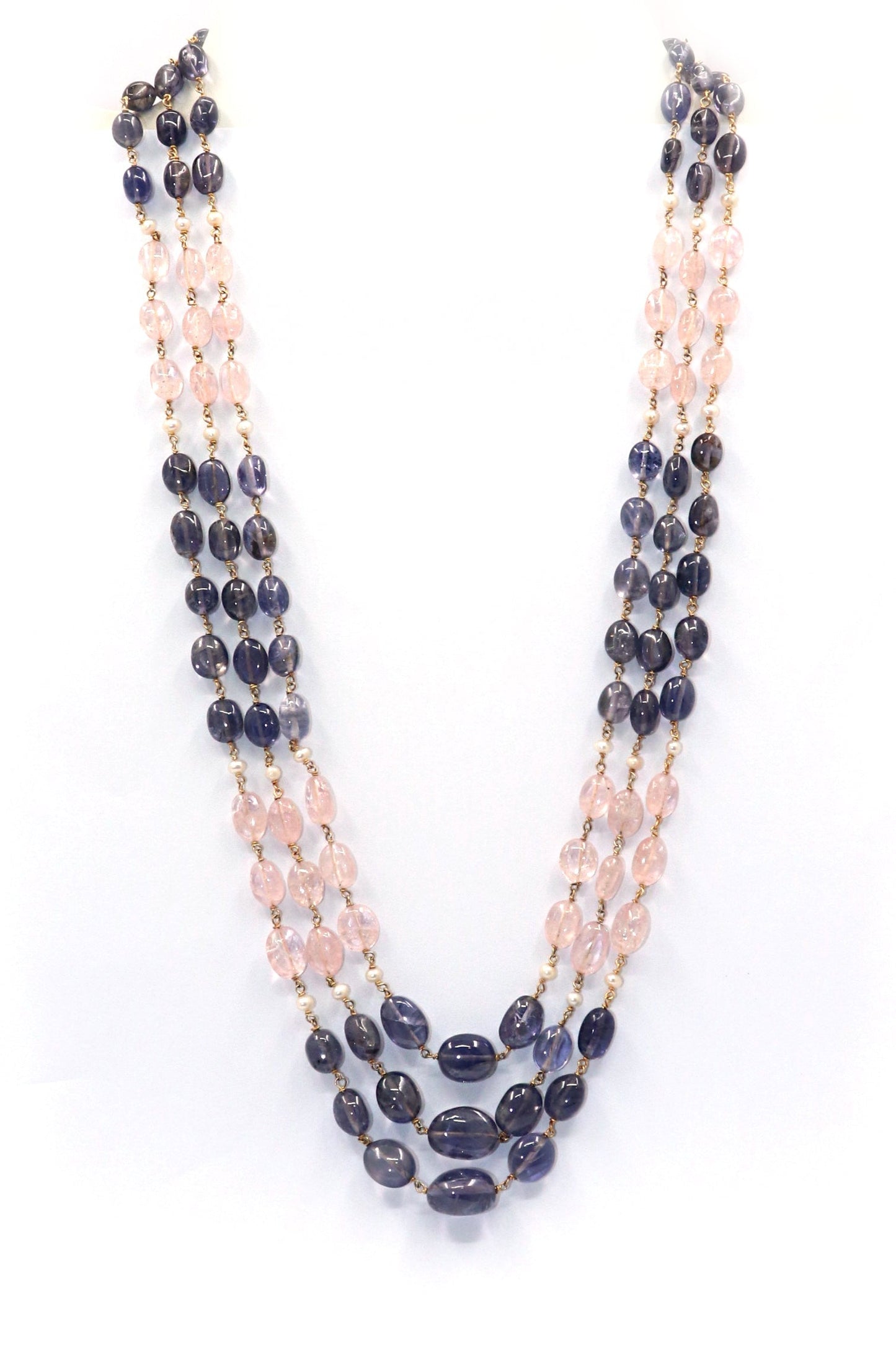 Omkari Necklace : TANZANITE, ROSE QUARTZ GEMSRONE NECKLACE - SurabhiJewels