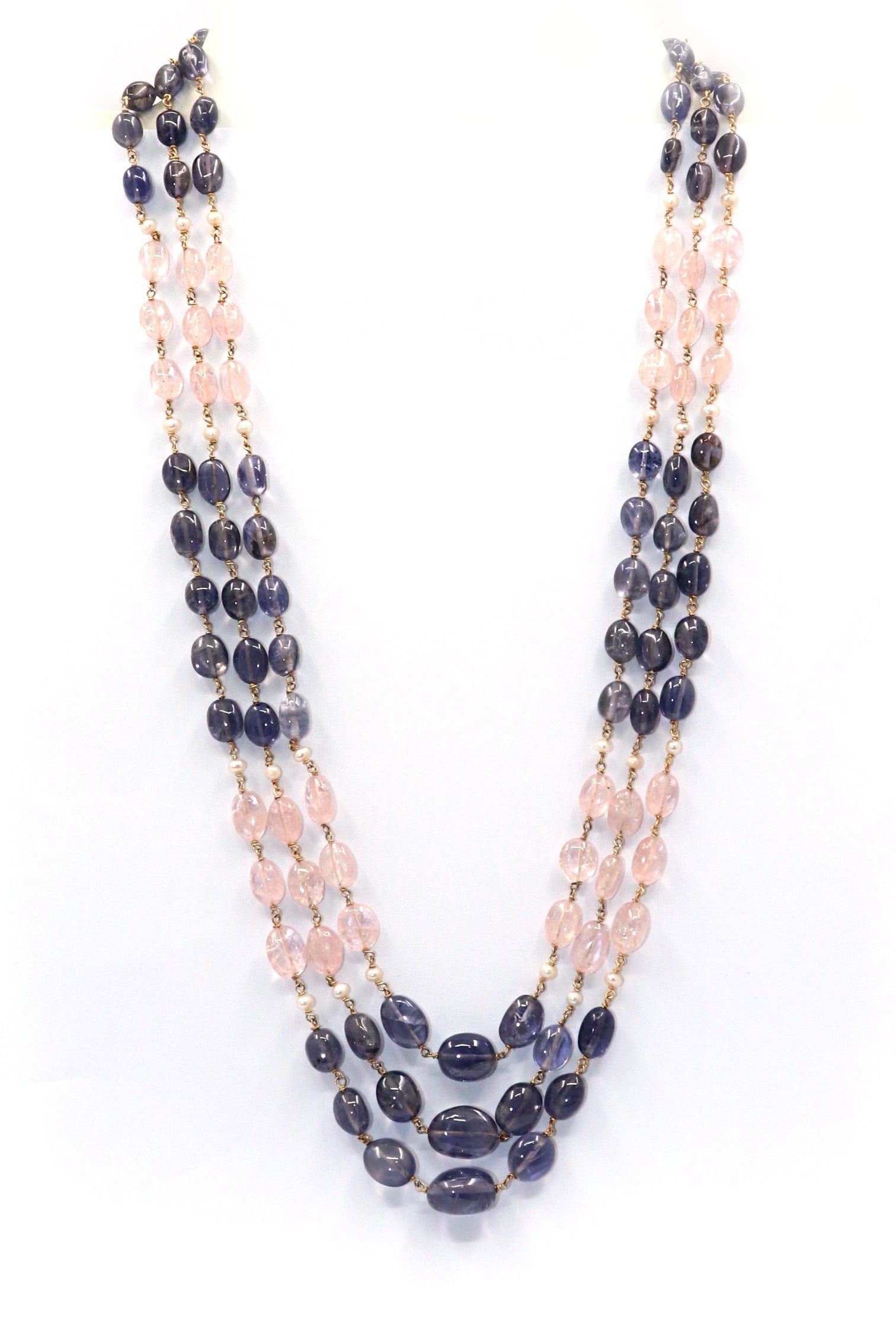 Omkari Necklace : TANZANITE, ROSE QUARTZ GEMSRONE NECKLACE - SurabhiJewels