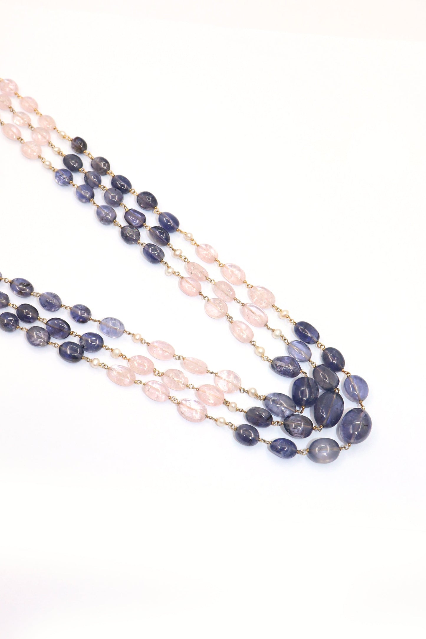 Omkari Necklace : TANZANITE, ROSE QUARTZ GEMSRONE NECKLACE - SurabhiJewels