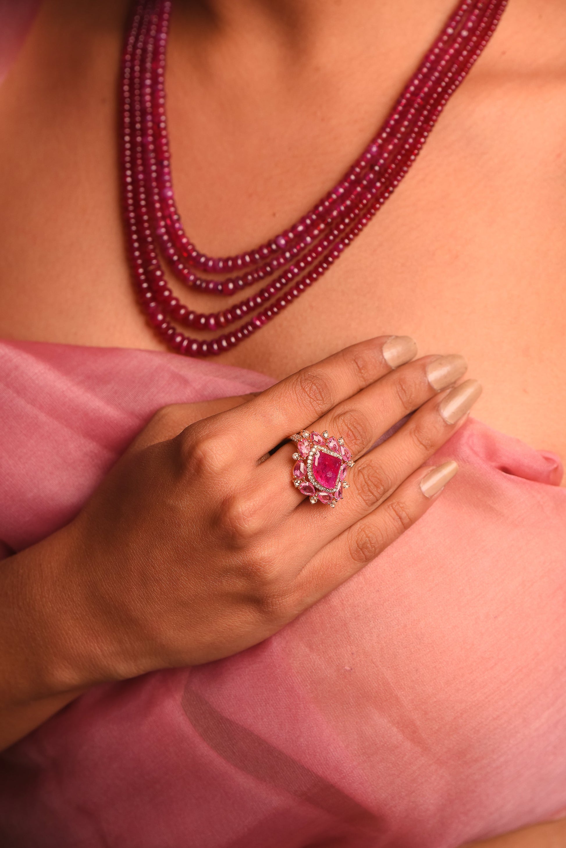 Ornate Ruby Ring With 18kt Gold Diamonds - SurabhiJewels