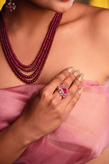 Ornate Ruby Ring With 18kt Gold Diamonds - SurabhiJewels