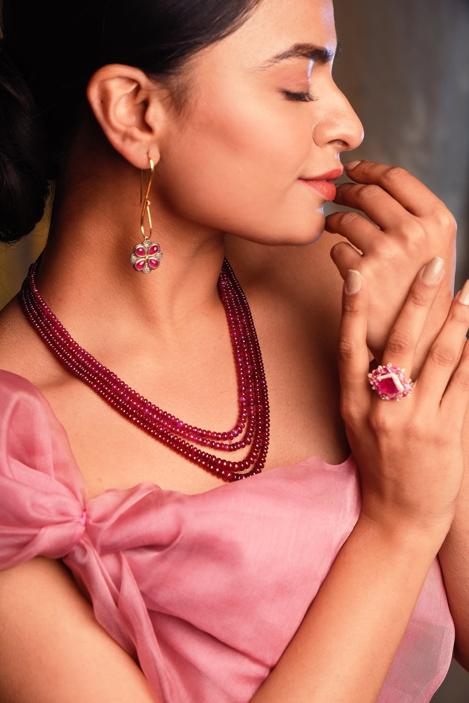 Ornate Ruby Ring With 18kt Gold Diamonds - SurabhiJewels