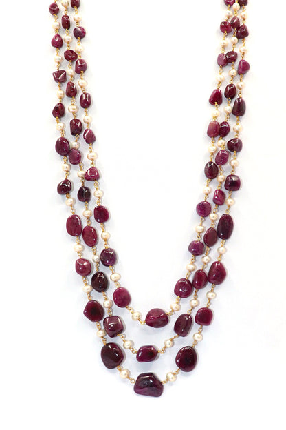 Pavani Necklace : Layer Up Stunning Ruby, Pearl Gemstone Necklaces - SurabhiJewels