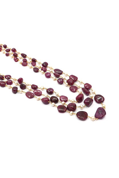 Pavani Necklace : Layer Up Stunning Ruby, Pearl Gemstone Necklaces - SurabhiJewels