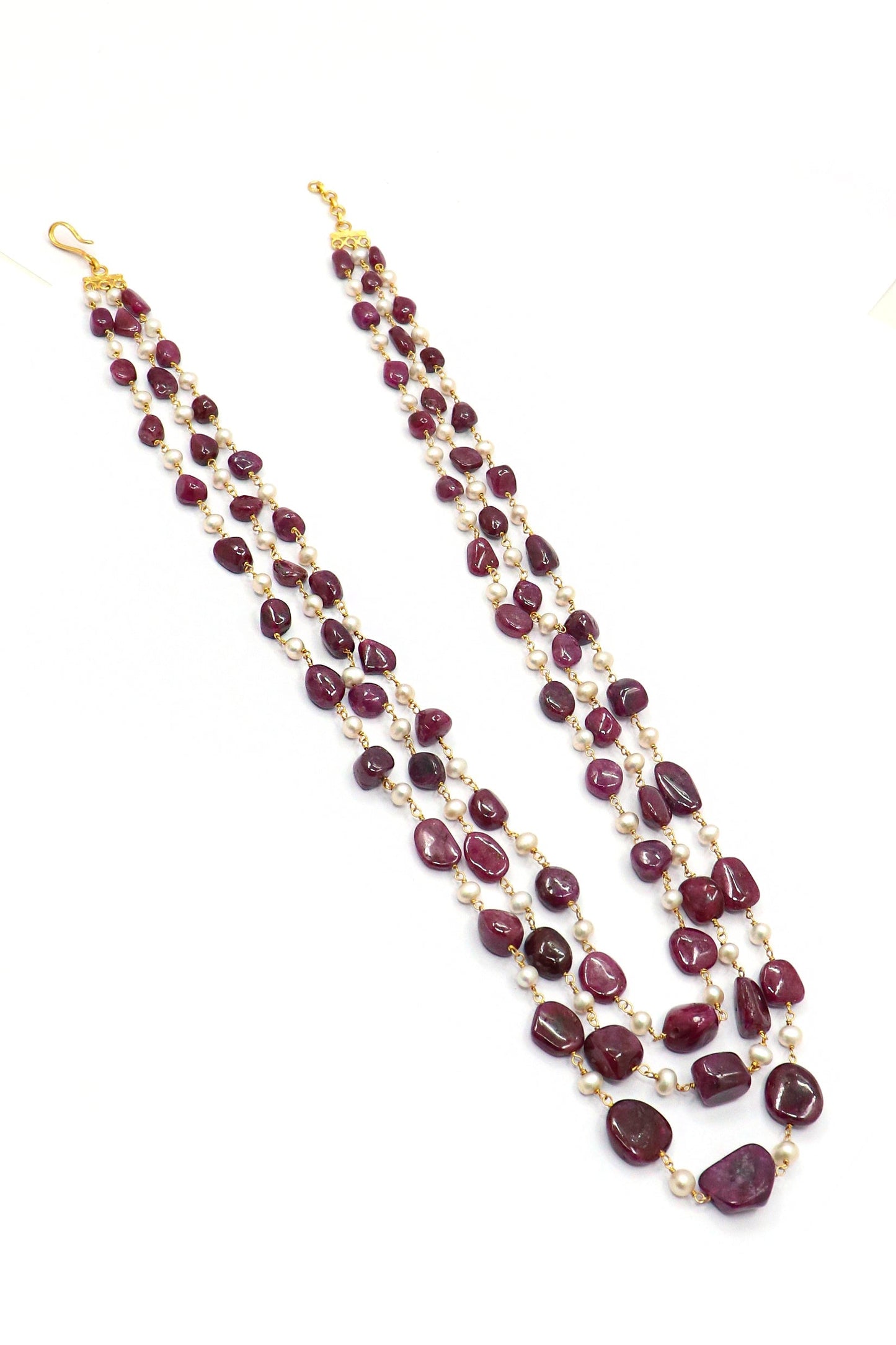 Pavani Necklace : Layer Up Stunning Ruby, Pearl Gemstone Necklaces - SurabhiJewels