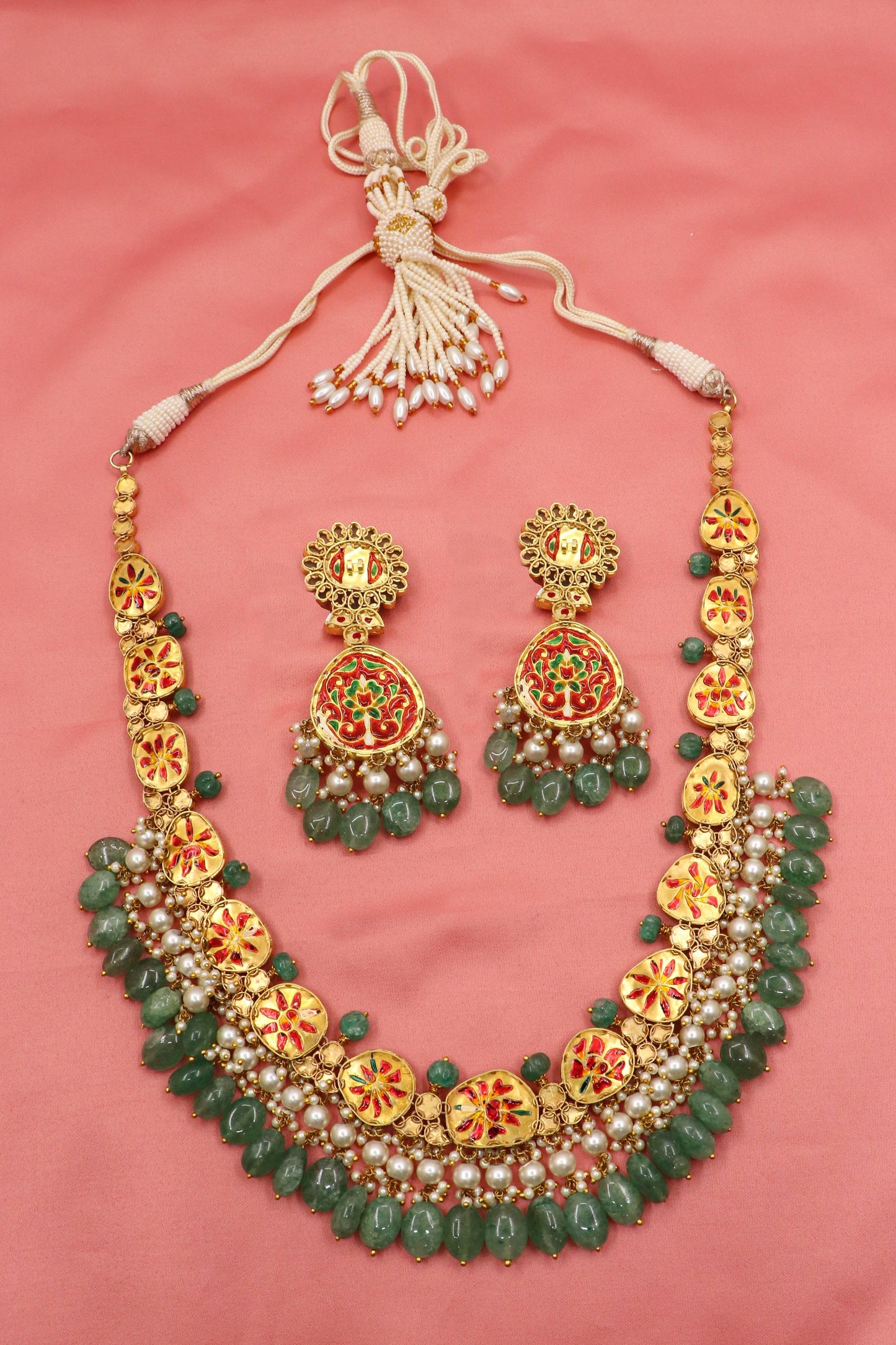 Prabhavati Necklace : Timeless Brilliance Diamond Polki, Emarald & Pearl Gemstones Necklace Set Jewelry - SurabhiJewels