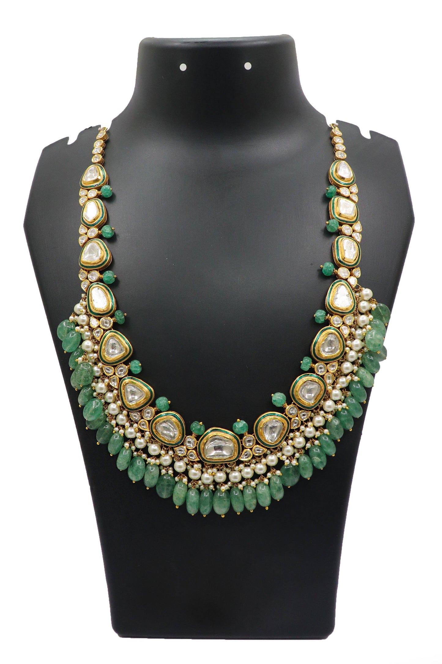 Prabhavati Necklace : Timeless Brilliance Diamond Polki, Emarald & Pearl Gemstones Necklace Set Jewelry - SurabhiJewels