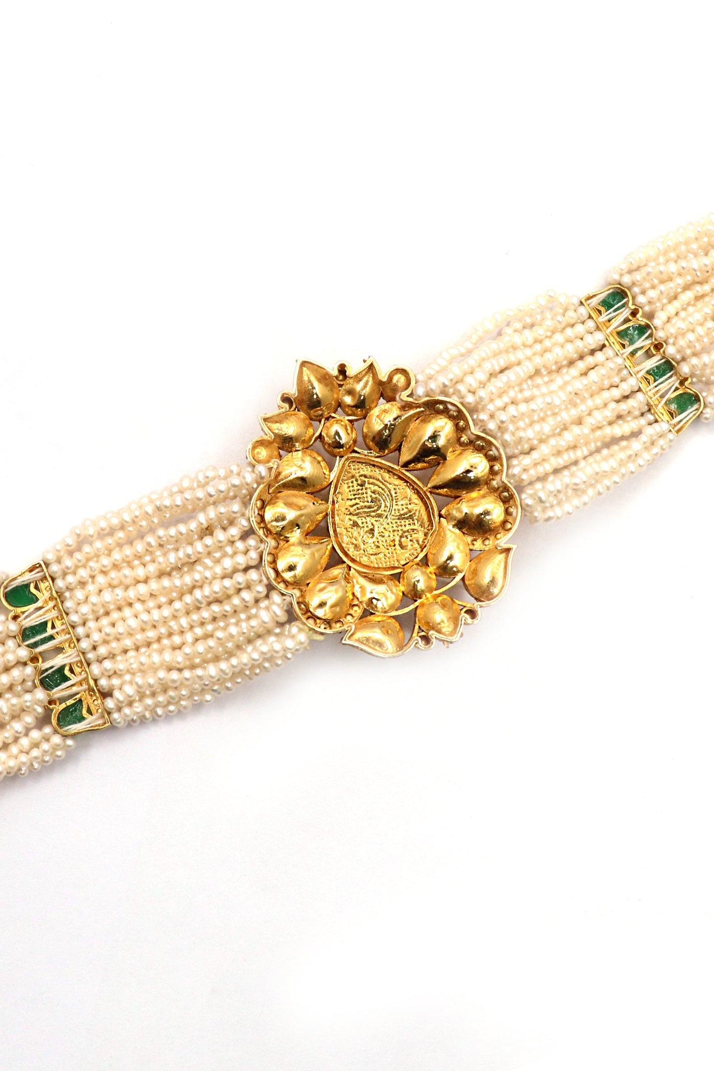 Pure Gold Pearl With Polki Diamond Minakari Choker Adjustable Necklace - SurabhiJewels