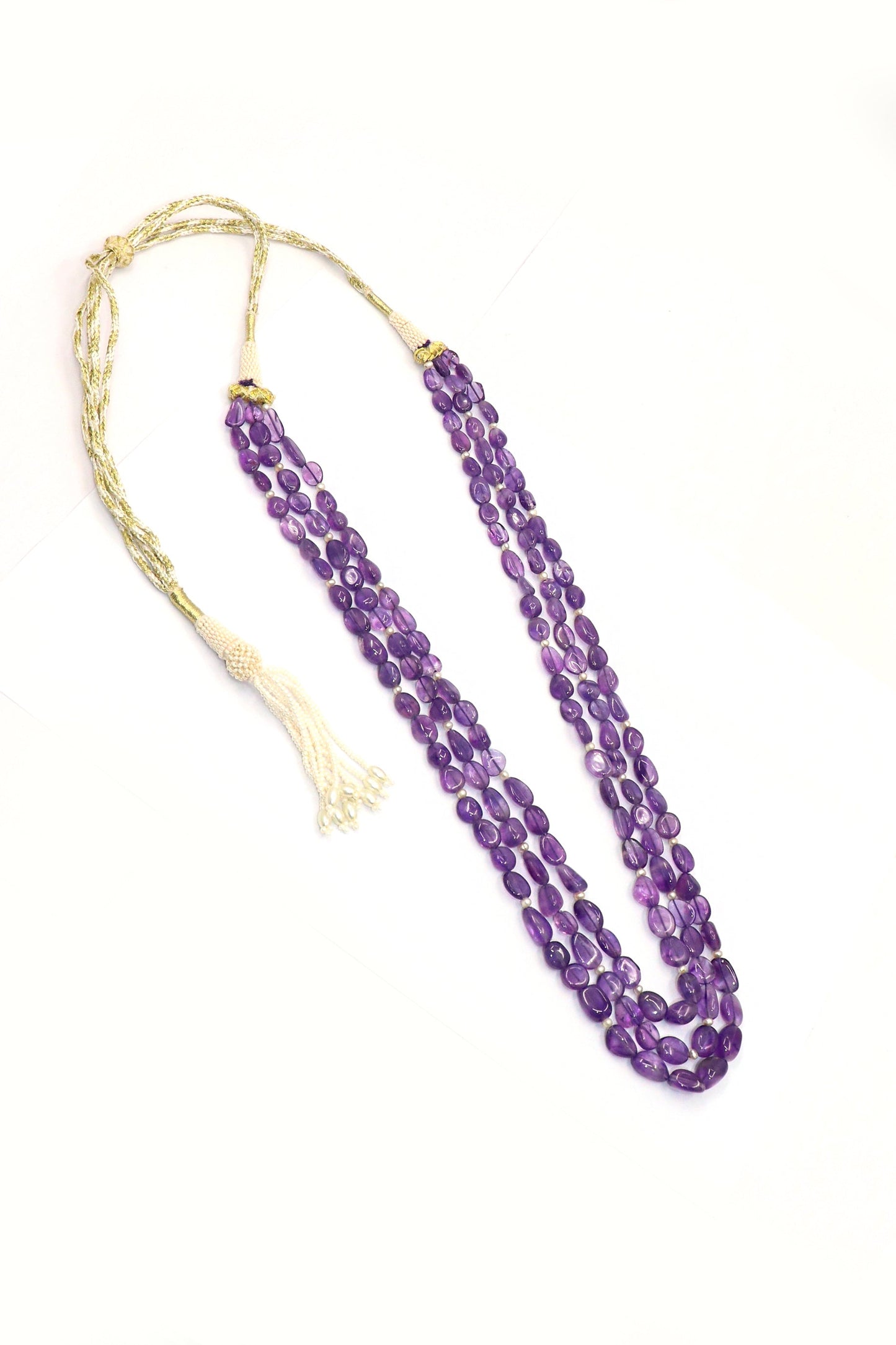 Sandhya Necklace : AMETHYST, PEARL Three Layer Necklace - SurabhiJewels