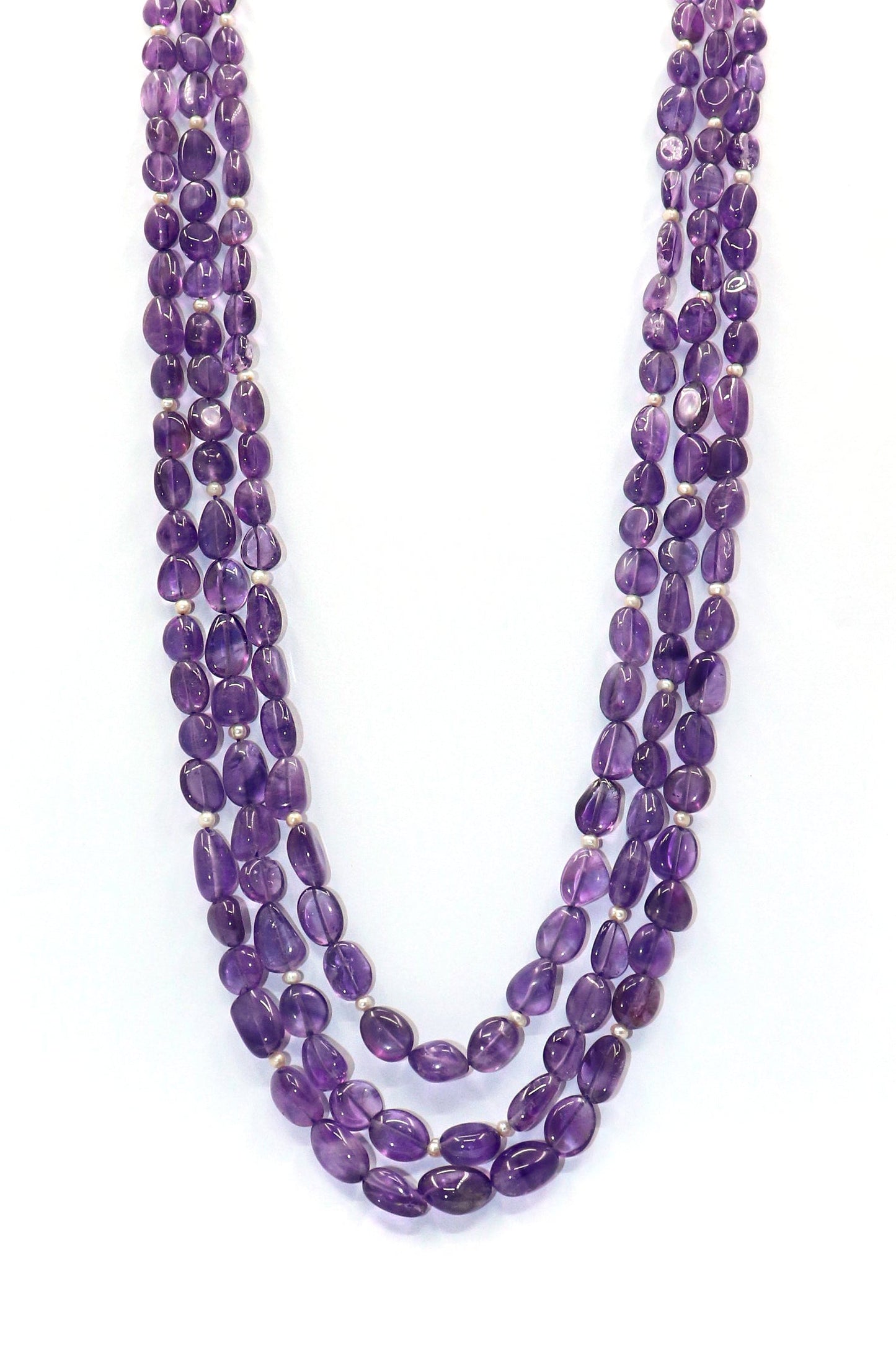 Sandhya Necklace : AMETHYST, PEARL Three Layer Necklace - SurabhiJewels