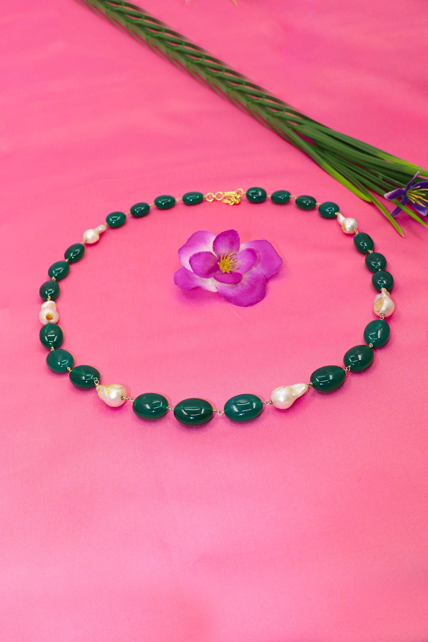 Shubhra Necklace : Royal GREEN ONYX, PEARL Necklace - SurabhiJewels