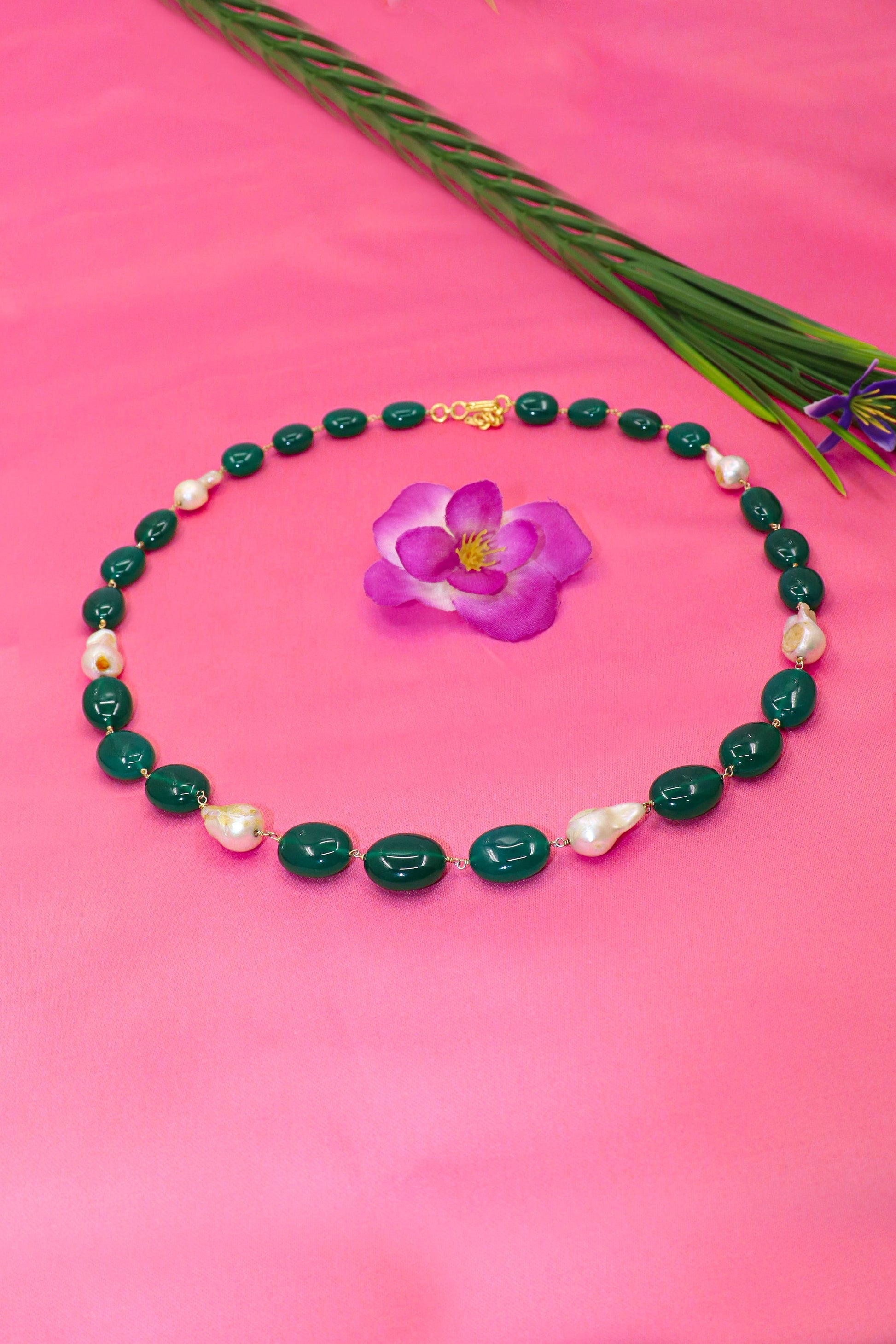 Shubhra Necklace : Royal GREEN ONYX, PEARL Necklace - SurabhiJewels