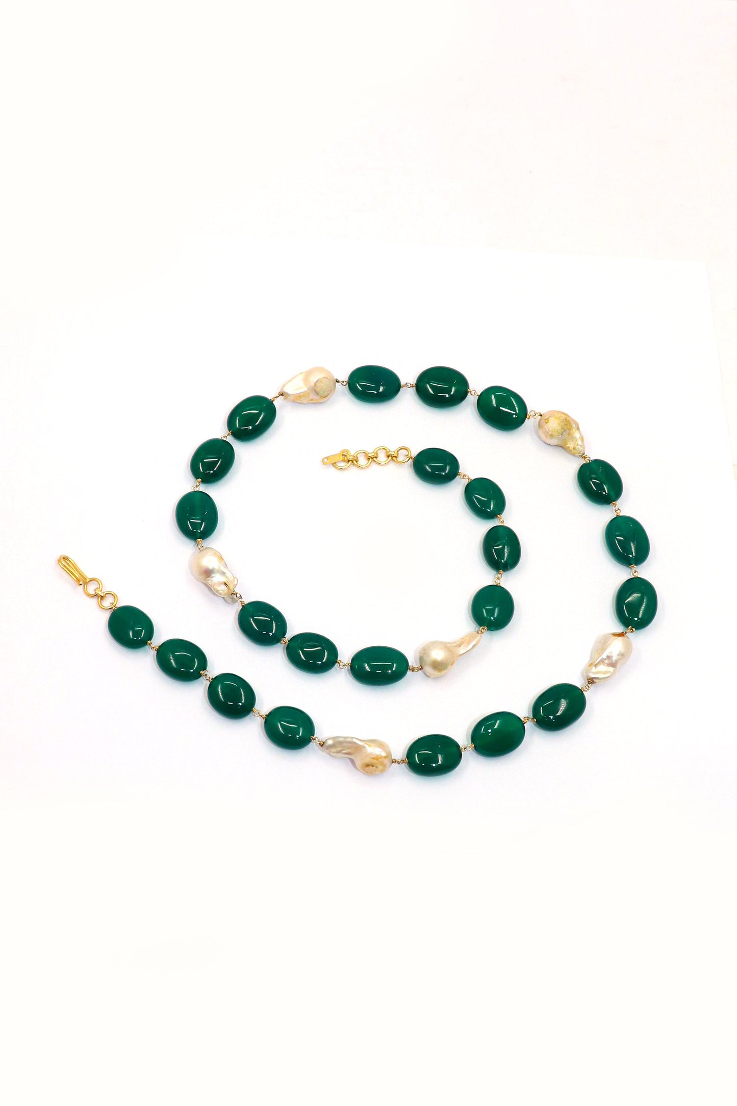 Shubhra Necklace : Royal GREEN ONYX, PEARL Necklace - SurabhiJewels