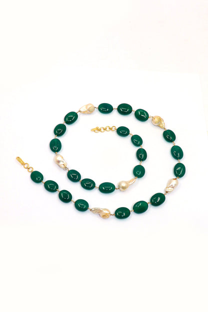 Shubhra Necklace : Royal GREEN ONYX, PEARL Necklace - SurabhiJewels