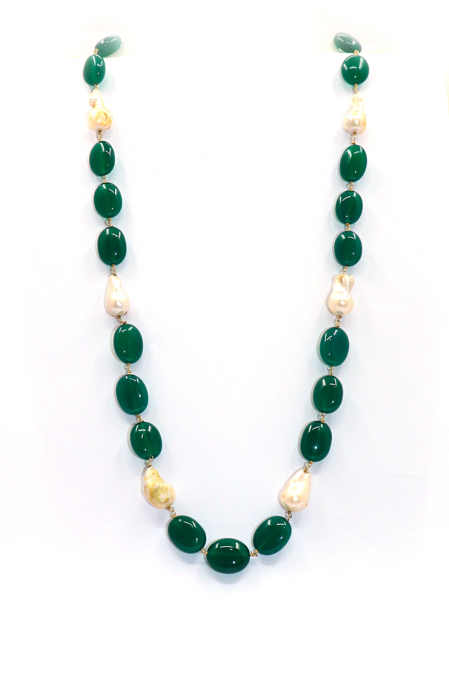 Shubhra Necklace : Royal GREEN ONYX, PEARL Necklace - SurabhiJewels