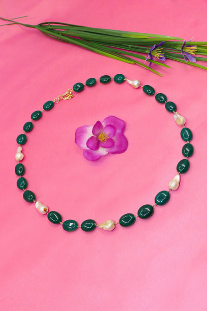 Shubhra Necklace : Royal GREEN ONYX, PEARL Necklace - SurabhiJewels