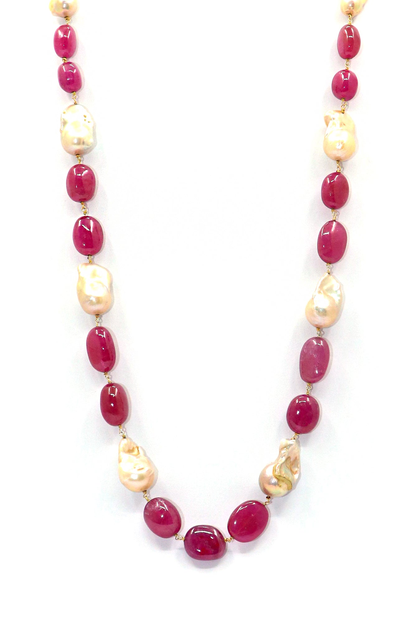 Shubhra Necklace : Ruby Gemstone Sea Pearl Necklace - SurabhiJewels