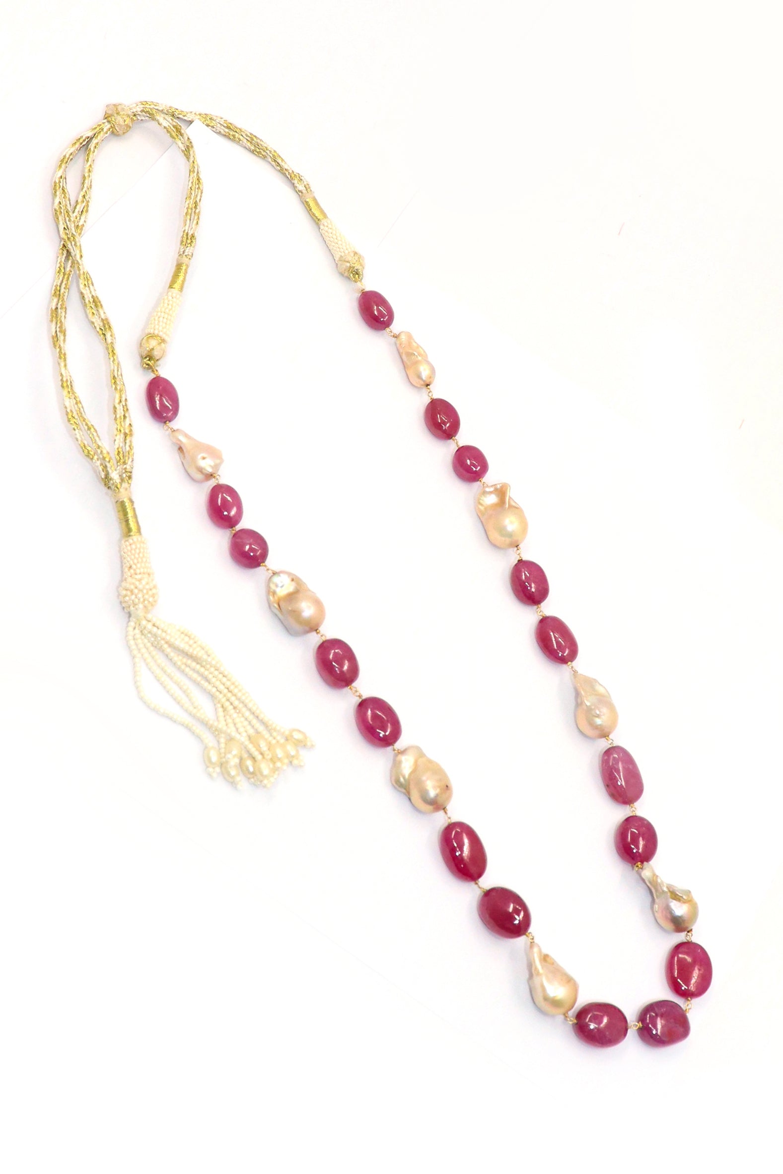 Shubhra Necklace : Ruby Gemstone Sea Pearl Necklace - SurabhiJewels