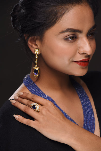 Unprecendented Blue Sapphire Ring With 18kt Gold Diamonds - SurabhiJewels