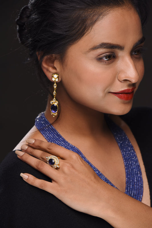 Unprecendented Blue Sapphire Ring With 18kt Gold Diamonds - SurabhiJewels