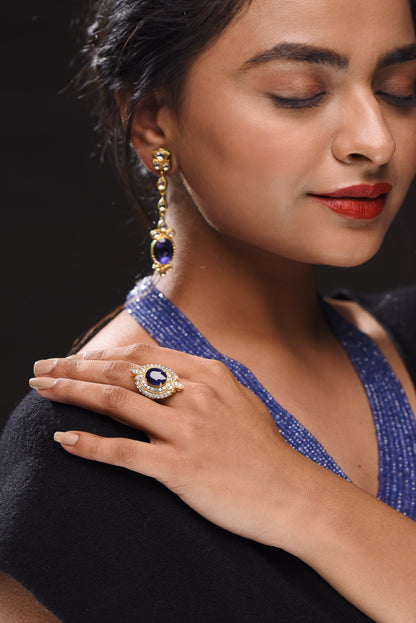 Unprecendented Blue Sapphire Ring With 18kt Gold Diamonds - SurabhiJewels