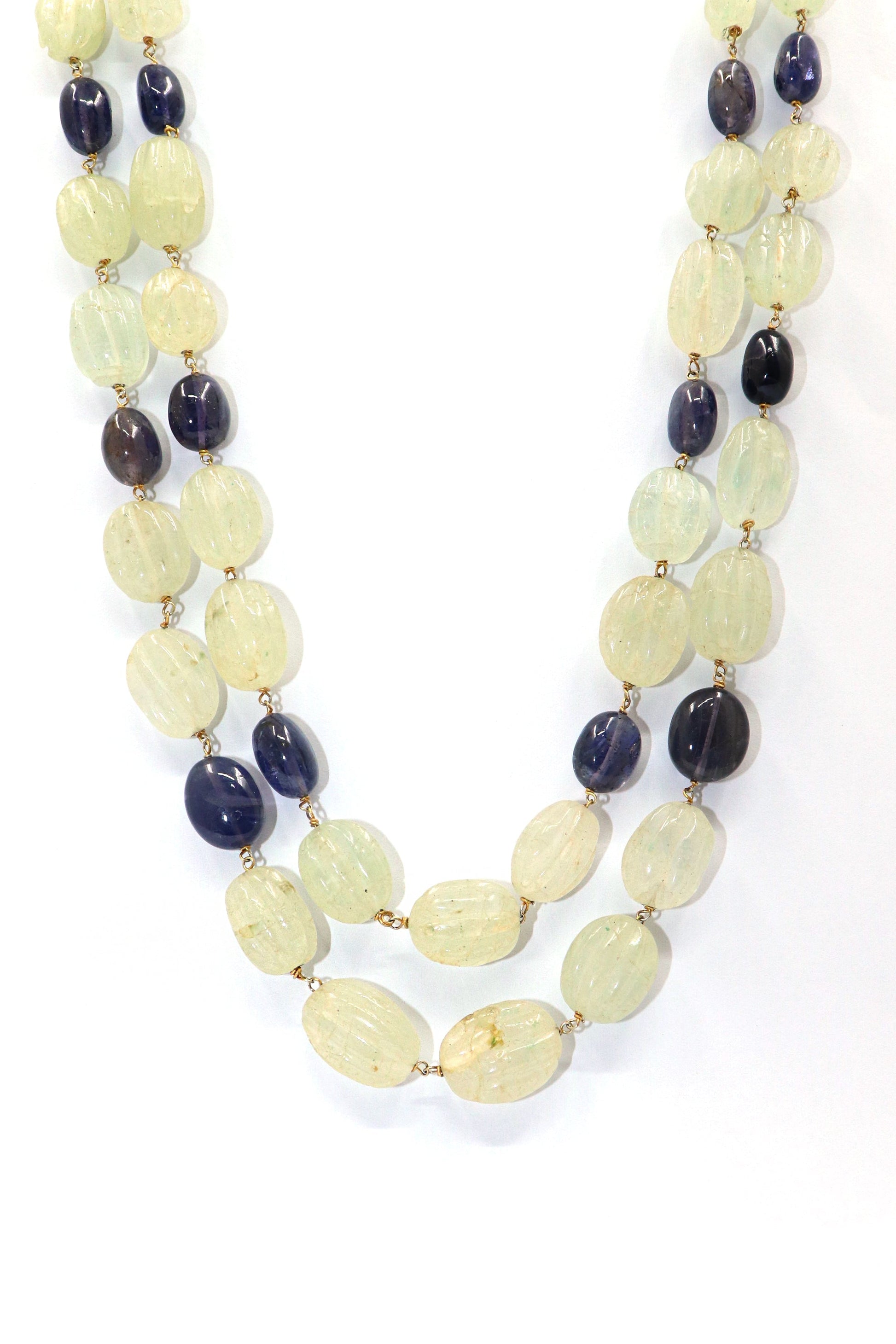 Vani Necklace : Tanzanite, Prehnite Gemstones Two Layer Necklace - SurabhiJewels