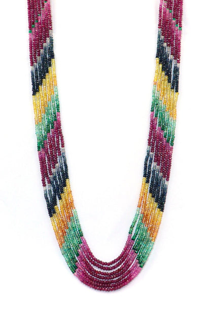 Vishakha Necklace : MULTI SAPPHIRE Gemstone Seven Layer Necklace - SurabhiJewels