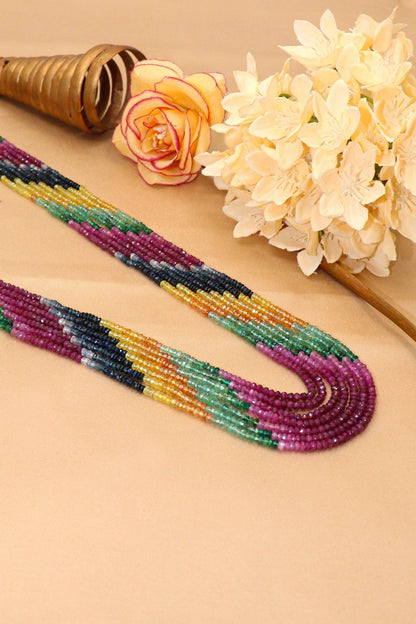 Vishakha Necklace : MULTI SAPPHIRE Gemstone Seven Layer Necklace - SurabhiJewels