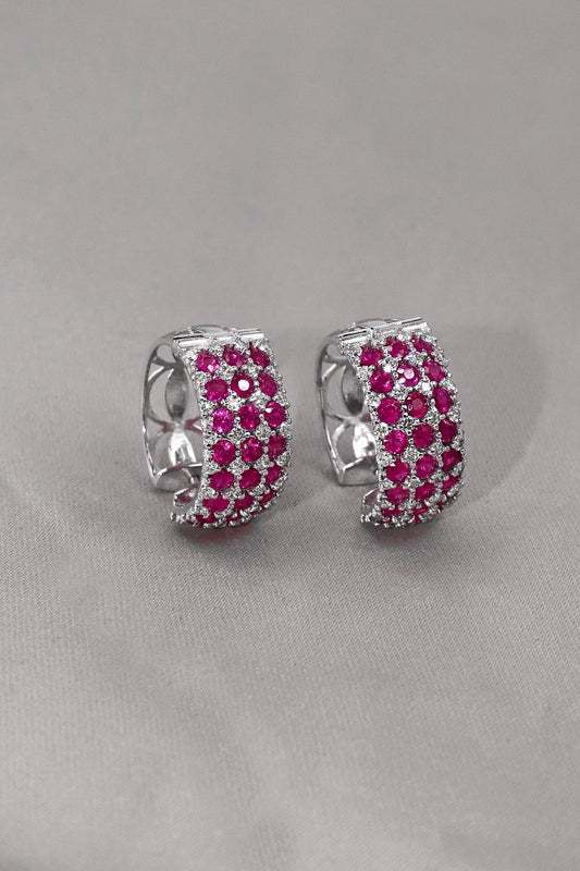 White Gold With Diamonds and Ruby Gemstones Earring Jewelry - SurabhiJewels