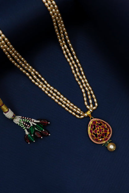 Yashaswini Necklace : Pure Gold Ruby, Emerald, Sea Peral Jadau Necklace - SurabhiJewels