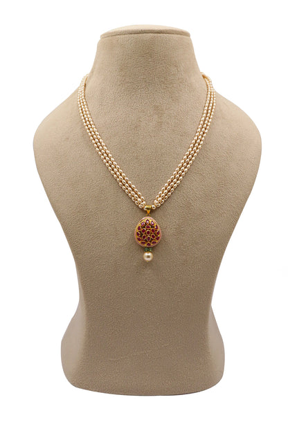 Yashaswini Necklace : Pure Gold Ruby, Emerald, Sea Peral Jadau Necklace - SurabhiJewels